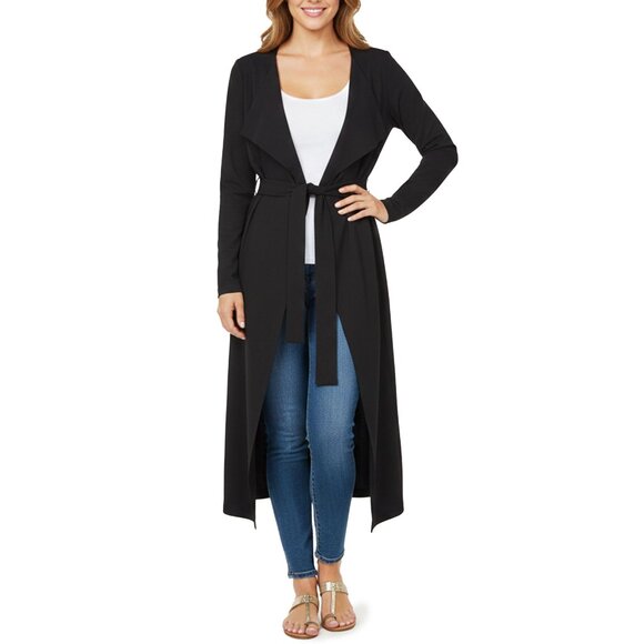 FINDERS Keepers Long Belted Black Duster Cardigan Classic - Picture 1 of 16